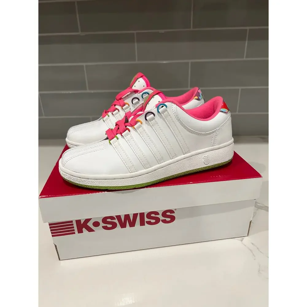 K-Swiss Classic Varsity Low White Pink Big Kids Running Trainers Shoes 5 -NIB